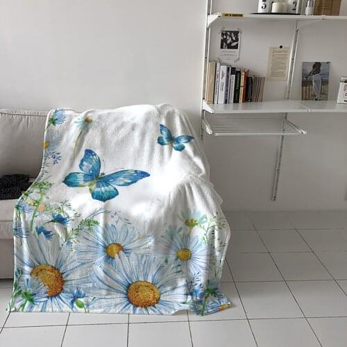 Modern Sofa Blankets Spring Daisy Butterfly Watercolor Travel On The Plane Portable Flannel Warm Blanket Bedroom Bed Coverlet