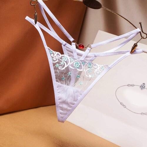 Mesh embroidery womens underwear French retro sexy hollow thong diamond ornaments temptation low waist t pants G-String