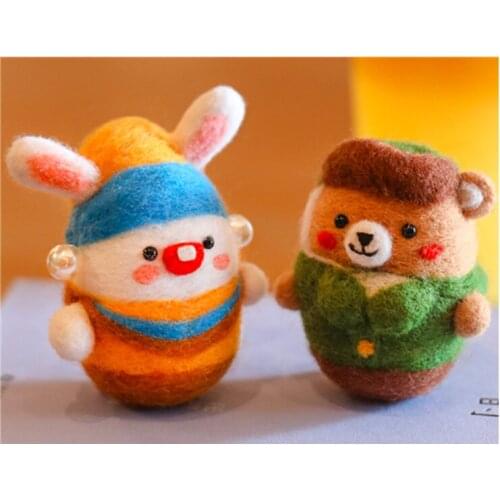 Bear and rabbit wool needlepoint kit wool felt needle felting decoration craft needlecraft DIY handmade