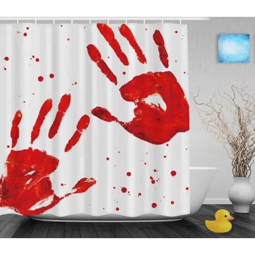 Bloody Hand Palm Imprints Bathroom Shower Curtains Halloween Home Decor Shower Curtain Waterproof Polyester Fabric With Hooks