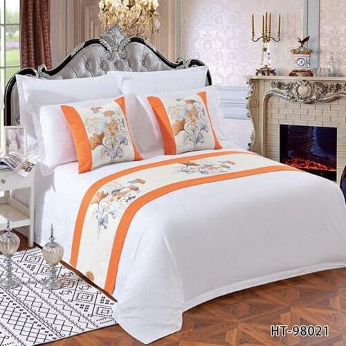 High-grade New Chinese Style Leaves and Flowers Orange Hotel Bed Runner Home Bed Flag Elegant Blue Table Runner Pillowcase