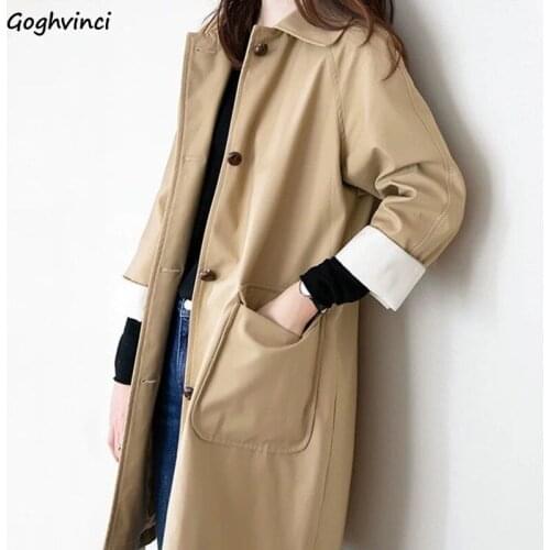 Women Trench Coat Patchwork Slim Big Size 2XL Pockets Simple Korean Fashion Style All-match Students Office Lady Daily Casual