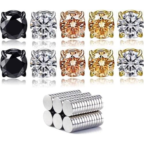 1 Pair Cubic Zircon Clip On Ear Studs Crystal Rhinestone Magnetic Clip Non Piercing Earrings Fashion Jewelry Unisex
