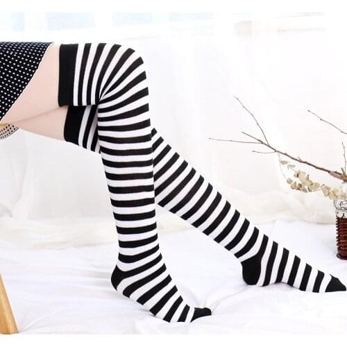 2019 trendy womens Christmas stockings autumn and winter classic red and white stripes zebra pattern Japanese knee studentsn
