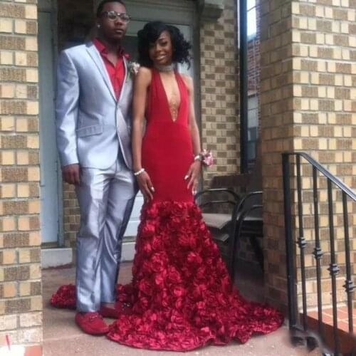 2020 Deep V Neck Burgundy African Mermaid Evening Dresses Long Prom Dresses For Formal Party Gowns