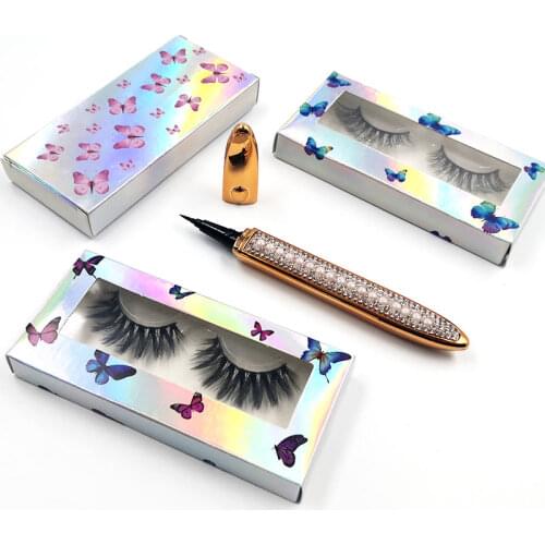 3pcs 3D Eyelashes Hand Made Lashes Glue-free Magnetic-free Waterproof No Blooming Eye Liner Pencil Eye Makeup Set