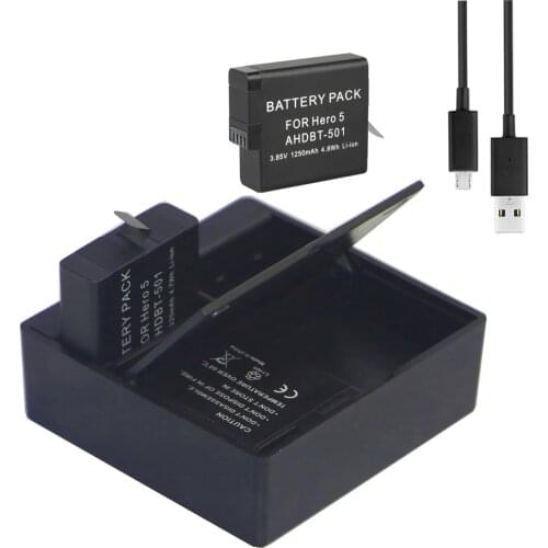 3Pcs 1250mAh bateria GoPro hero5 AHDBT-501 battery pack +USB Box Dual Charger for Gopro Go Pro 5 hero 5 black camera accessory