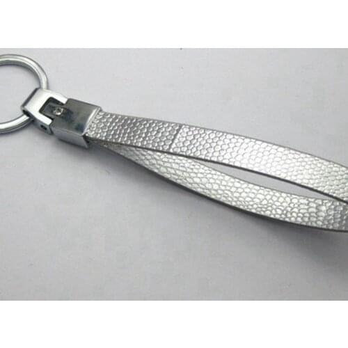 5 Stainless Steel Key Ring with Silver PU leather Band Fit 8mm Slide Charm