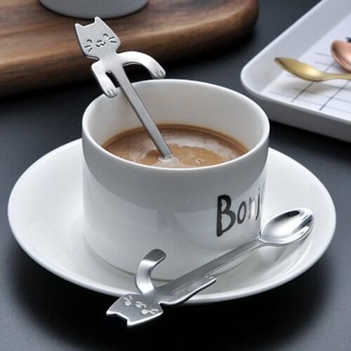 8pcs Stainless Steel Mini Cat Kitten Spoons for Coffee Tea Dessert Drink Mixing Milkshake Spoon Tableware Set Kitchen Supplies