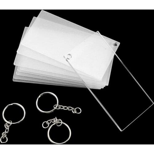 Acrylic Keychain Blanks with Key Rings Rectangle Clear Discs Charms Transparent Circles Set for DIY Projects Crafts