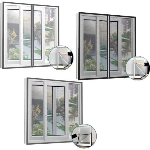 Anti-Mosquito Window Door Mesh Screen Summer Insect Fly Window Curtain Net with Zipper Hook Sticky Tape for Home Rooms