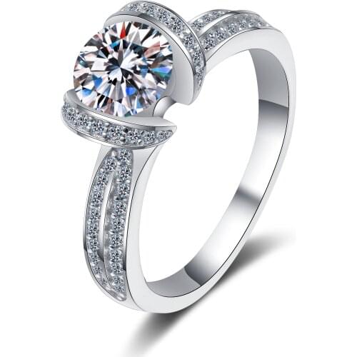 ANZIW 925 Sterling Silver Moissanite Diamond 1.0CT Unique Split Shank Engagement Ring For Women Jewelry Gifts
