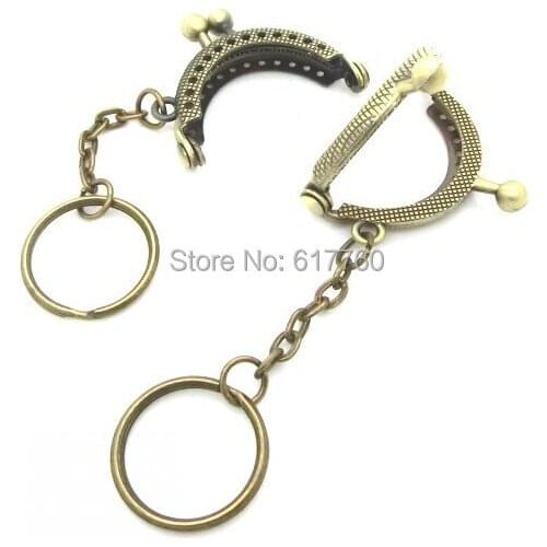 Free Shipping-2PCs Metal Frame Kiss Clasp Arch For Purse Bag Antique Bronze W/Key Rings 4.2x3.5cm(Can Open Size:6.3x4.2cm) J2610