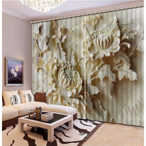 Fashion Customized Home Bedroom Decoration 3D Curtain Relief, Flowers Curtains For Bedroom Blackout Shade Window Curtains