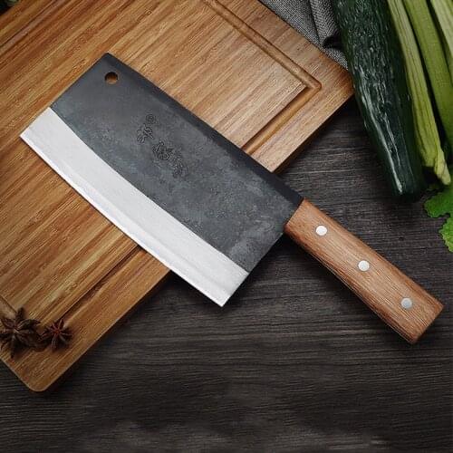 DENGJIA High Carbon Steel Forged Vegetable&Meat Chef Knife with Rustic Finished Blade and Solid Wood Grip Handle