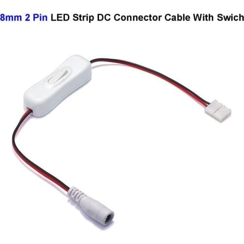 Female 5.5mm x 2.1mm DC 12V 24V Jack Connector Cable 2 Pin Wires ON/OFF Switch For 8mm SMD 3528 2835 Single Color LED Strip