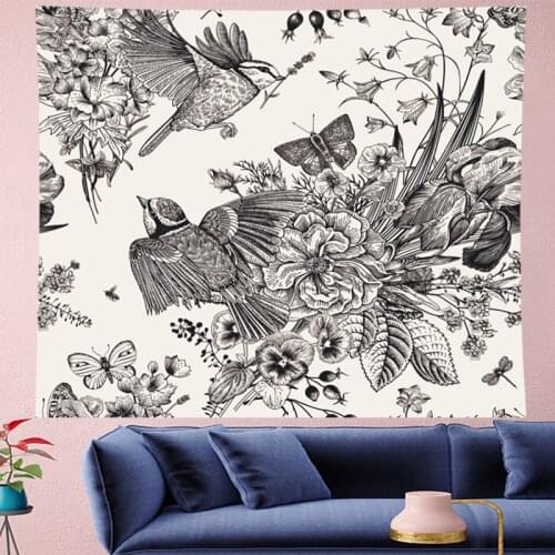 GN.PAPAYA Nordic Style Classical Pattern Tapestry Vintage Style Tapestries Retro summer flower Wall Hanging home decor