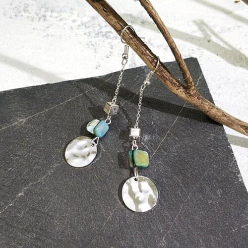 Hot Bohemia Vintage Geometry Square Round Earrings For Women Girls Wafer Natural Shell Long Tassel Earrings Jewelry Brincos