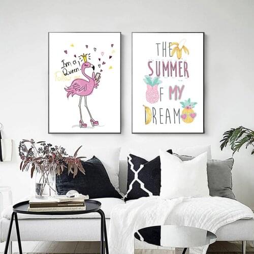 Canvas Painting Nordic Pink Cartoon Flamingo Wall Art Poster Picture Home Decor Children Bedroom Living Room Home Decor Poster