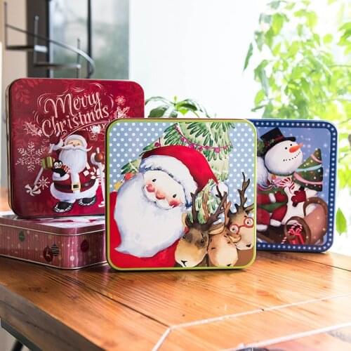 Big Size 19.5x19.5x5.5CM Square Christmas Box Gift Box Metal Handmade Cookies Candy Packaging Tin Storage Box
