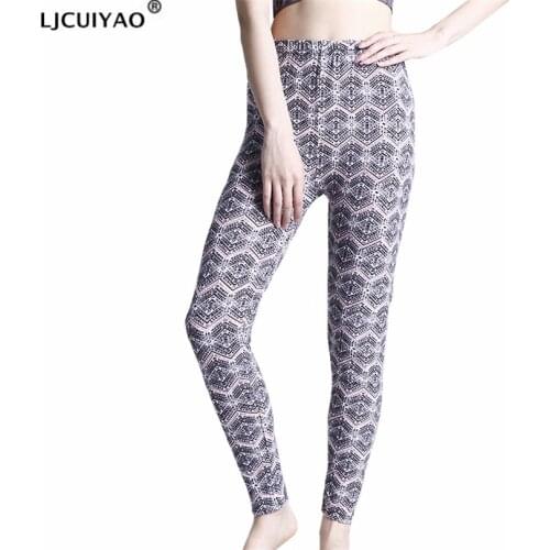 LJCUIYAO High Waist Leggings Push Up Sport Women Fitness Running Yoga Pants Gym Girl Pink Gray Waves Printed Pattern New Bottom