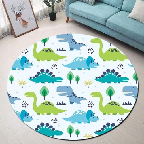 Cute Cartoon Dinosaur Round Carpet Soft Carpets for Living Room Anti-slip Rugs Chair Floor Mat for Home Decor Kids Room Gift Mat