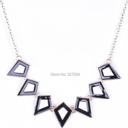 Fashion Women Boho Color Light Gold Color Combination Enamel Triangle Necklaces & Pendants Fushia Black/ Black White