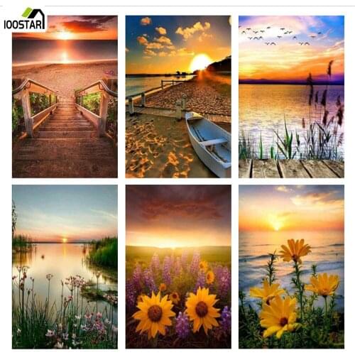 Diamond Embroidery Complete Kit Sunset Scenery Picture Paint With Diamond Full Square Round Rhinestone Home Decor New Year Gift