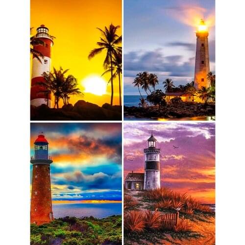 5D DIY Diamond Painting Landscape Lighthouse Cross Stitch Kit Full Embroidery Mosaic Art Picture of Rhinestones Wall Decor Sale