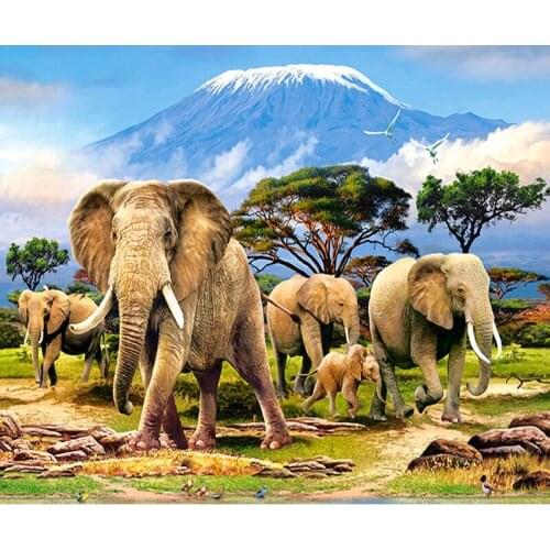 Wall Decor Art 5D Diy Diamond Painting Elephant Family Round Drill Full Diamond Embroidery Mosaic New Needlework Home Decor