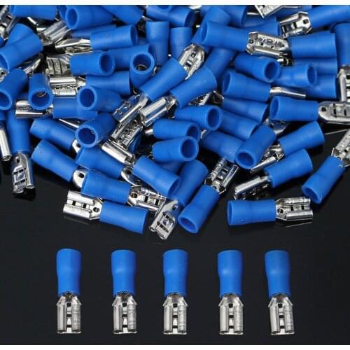 New high-quality 4.8mm / 10Amp spade head blue 16-14AWG semi-insulated rubber crimp terminals Insulation voltage: 600V