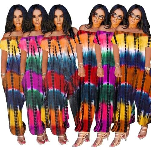Spring and Autumn New Womens Fashion Loose Tie-Dye One-Shoulder Jumpsuit