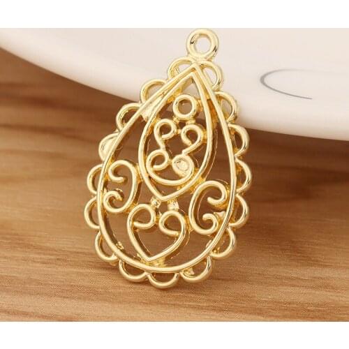 10 Pieces Gold Tone Hollow Filigree Boho Water Drop Charms Pendants for Earrings Jewellery Making Accessories 30x20mm