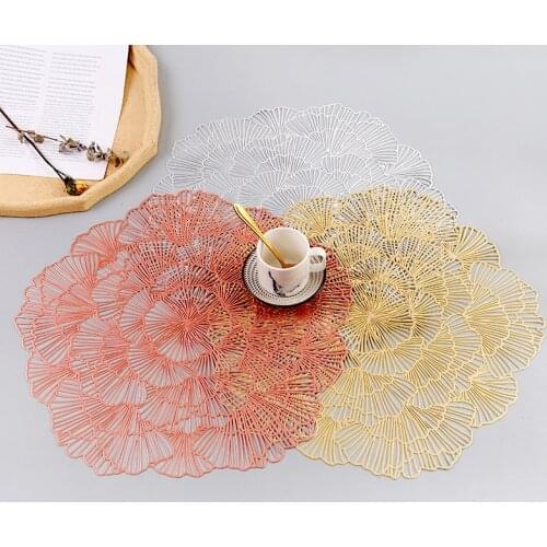 Hollow Dandelion Flower Placemat PVC Thickened Table Mat Gold Round Hot Stamping Heat Insulation Placemats Mug Coaster Table Mat