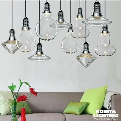 Hanging lamp cord Home Lighting Modern Crystal Glass Diamon modern pendant lamp led G4 big bulb pendant lighting glass lampshade