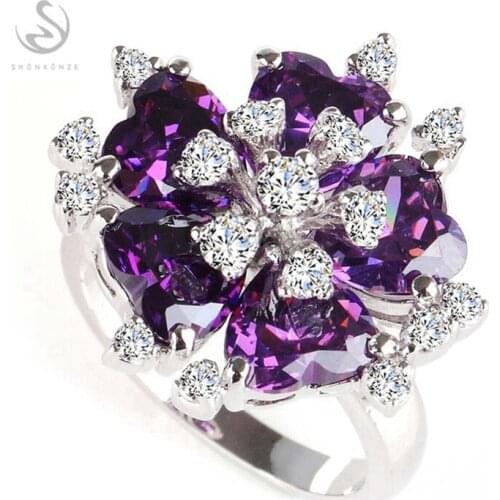 SHUNXUNZE Cute charm Engagement Wedding Rings jewelry for women dropshipping Purple Pink Cubic Zirconia Rhodium Plated R507 R510