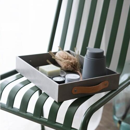 Nordic PU Leather Organizer Tray Storage Box with Handle Small Stuff Case Neatening Holder Home Table Decoration Ornaments Decor