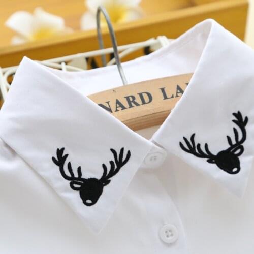 Women Tank Top Underwear Tunique Femme Plaid Cuellos Camisa Falsos Bluz Ladies Fake Collar Deer Embroidery White Crop Top