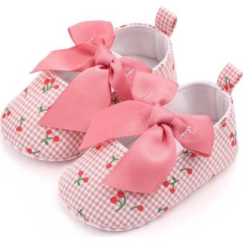 New Cute Bows Baby Girl Shoes Floral Cherry Bowknot Newborn Princess Cotton Shoes Non-slip Soft Sole Toddler Shoes First Walkers
