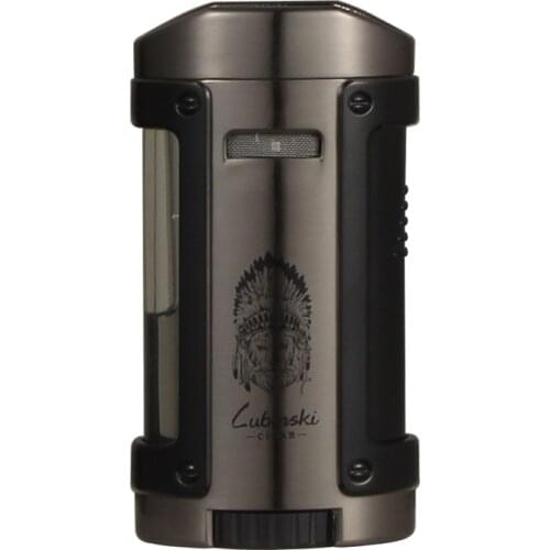 LUBINSKI Torch Lighter Windproof 4 Jet Gas Cigar Lighter Top Cigar Holder Smoking Gift Set With Lighters Case