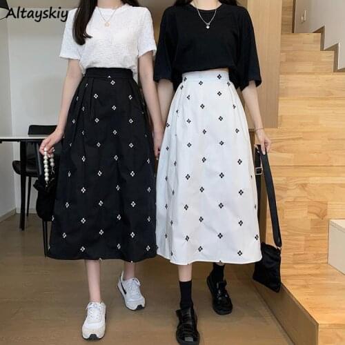 Skirts Women Summer Elegant Korean High Waist Fashion Elastic Casual Female All-match Fashion Soft Breathable Lovely A-line Lady