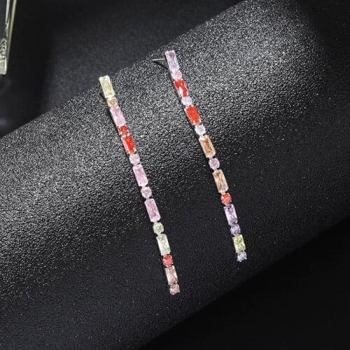 Wholesale Luxury silver color Gold Color Earrings Flash CZ Zircon long earring colorful Earrings Women Cheap brincos E723