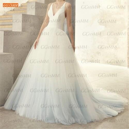 Elegant White Wedding Gowns 2021 V Neck robe de mariée Custom Made свадебные платья Backless Tulle Bohemian Ivory Bridal Dresses