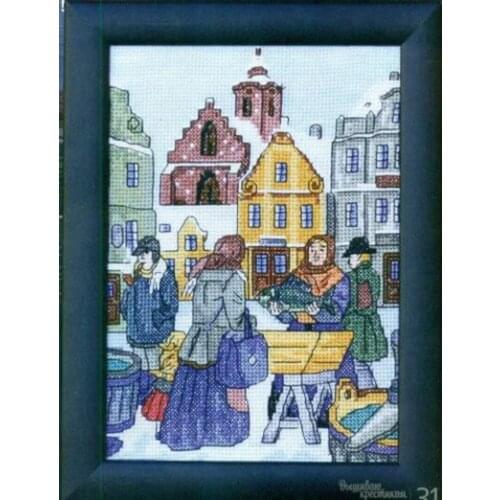 Winter market cross stitch package people building 18ct 14ct 11ct white cloth cotton thread embroidery DIY handmade needlework
