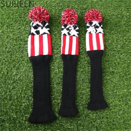 Star Kniting Head Covers Wool Pompom Golf Club Headcovers (1 Driver Headcover,3 Fairway Wood Headcover,5 Fairway Wood Headcover)
