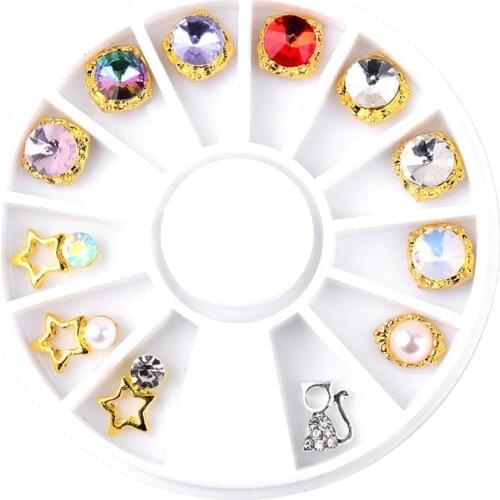 1wheel 12pcs Multicolored Special-shaped AB Diamond Shiny Nail Art Decoration Pearl Rhinestone Jewelry Accessories Manicure Tool