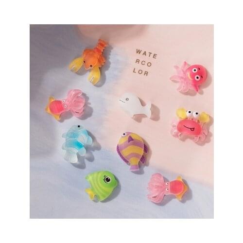 10Pcs Cute Marine Animal Flat Back Resin Color Accessories DIY Craft Supplies Phone Shell Patch Arts Material Kids Gift Toys