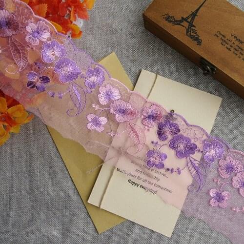 2 Yards Light Purple Color Bowknot Flower Embroidered Lace Fabric Trim Ribbons DIY Sewing Handmade Materials 9cm