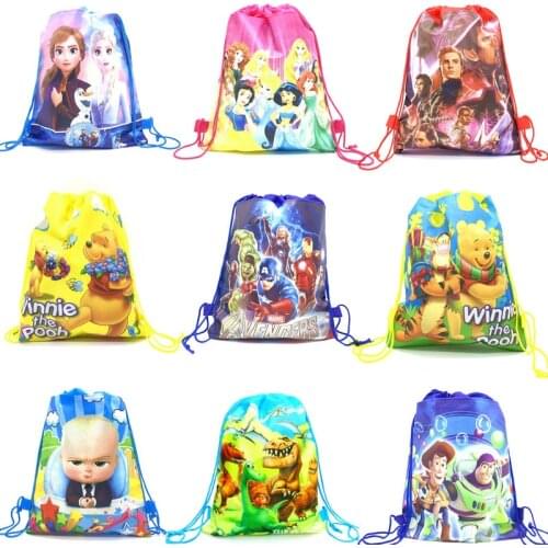 5/10/20/30Pc Disney Cartoon Winnie Avenger Toy Story Boss Baby Non-woven Fabrics Shopping Bag Six Princess Drawstring Backpack