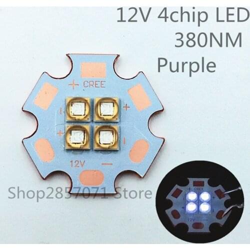 5pcs LG3535 4 Chips 4LEDs UV Ultraviolet 380nm High Power LED Emitter Chip Diode 20mm PCB